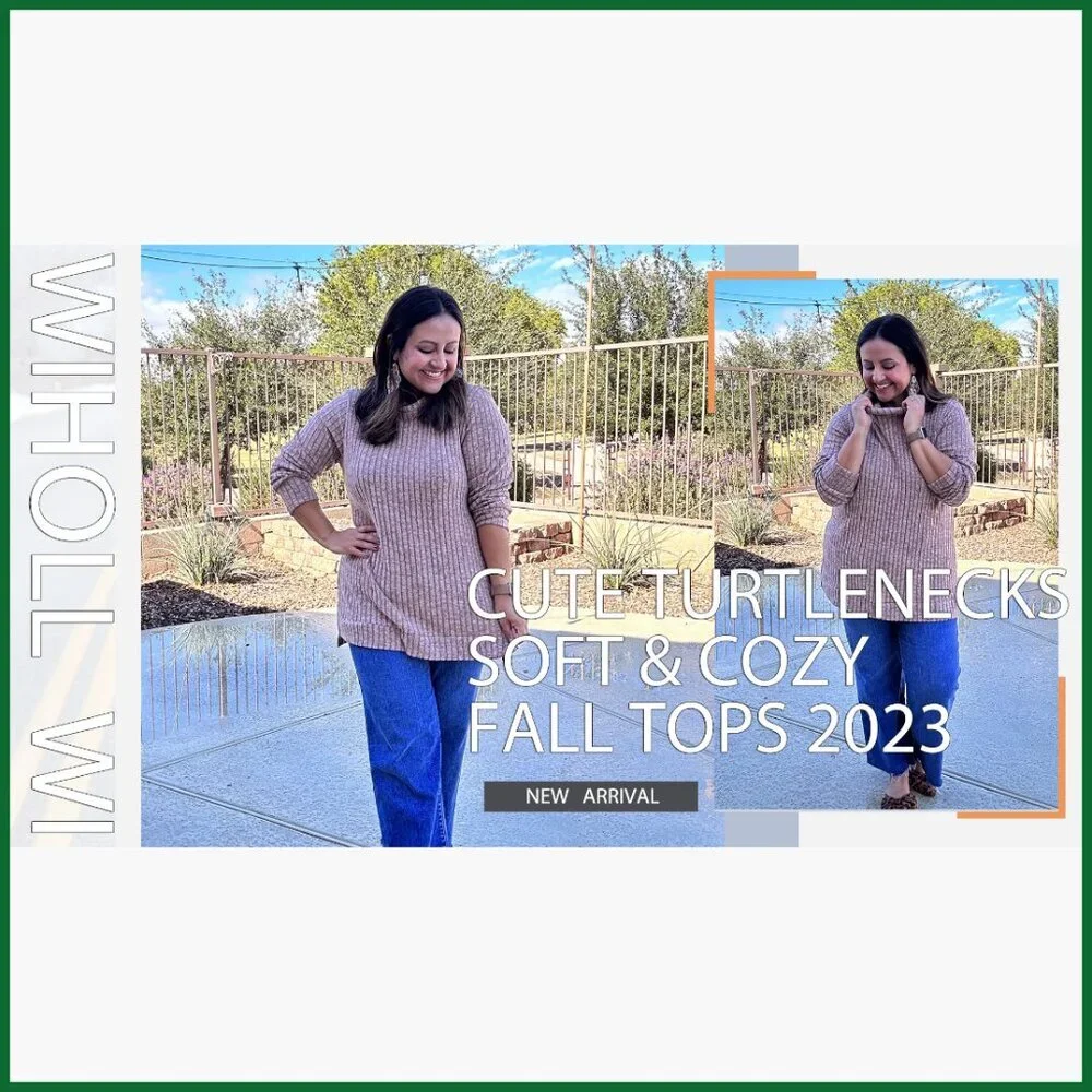 Oversized Turtleneck Tunic Top with Side Split High Low Hemline - Picture 5 of 7